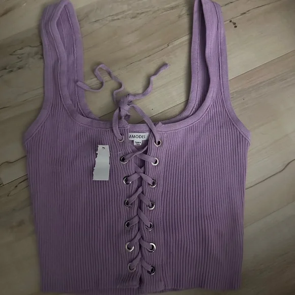 Y2K PURPLE LACE UP CROP TOP S - Picture 2 of 3